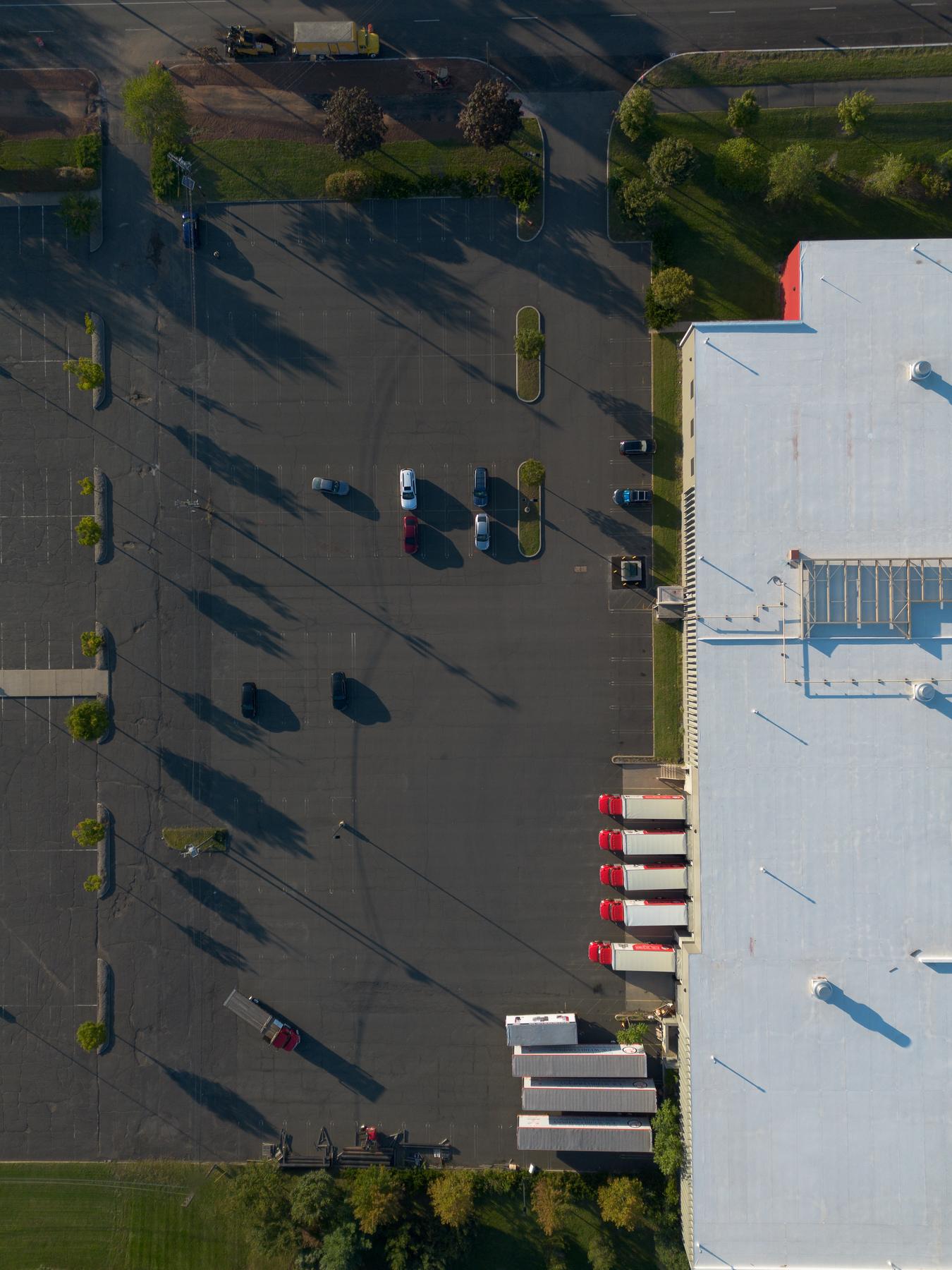 Overhead view of the truck court and dock positions