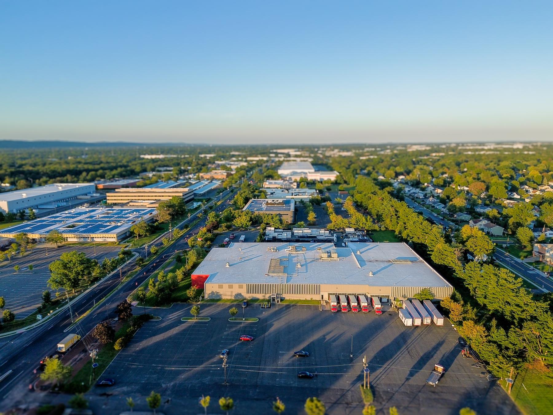 Aerial of the loading side of the building and the Centennial corridor