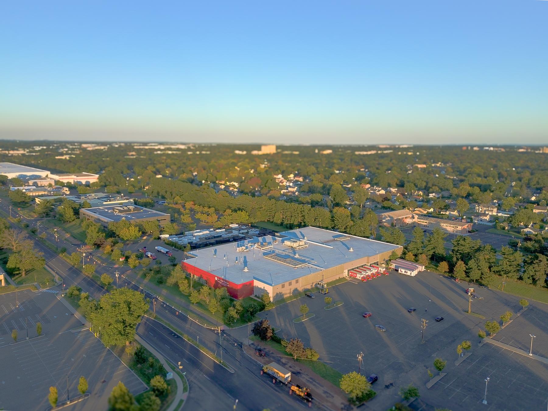 Aerial of the building at golden hour